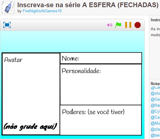 Ficha de inscrição da série A ESFERA